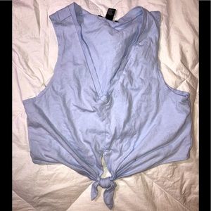 Blue knotted v neck cropped tank